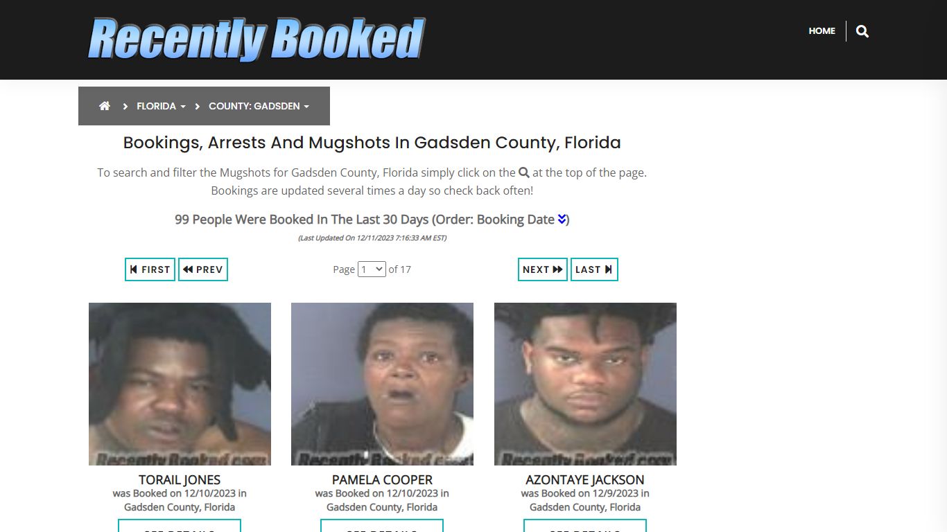 Recent bookings, Arrests, Mugshots in Gadsden County, Florida